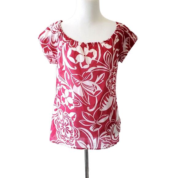 Theory Melka Blouse Hibiscus Tropical Pink Cotton Medium - Picture 1 of 12